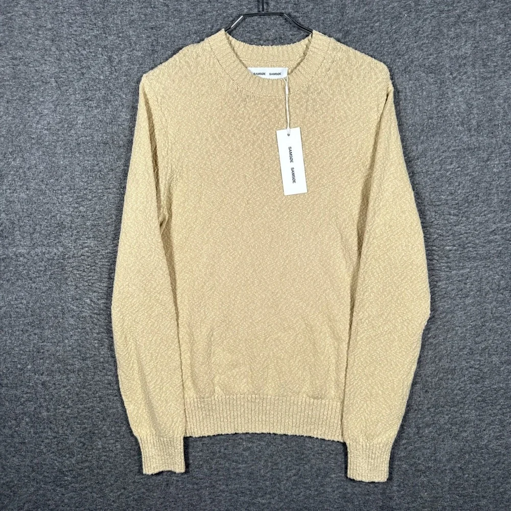 NEW Samsoe Ray Crew Neck Sweater Mens XS Castle Wall Beige Textured Knit NWT